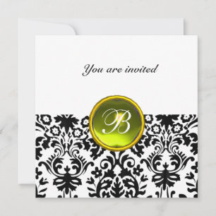 DAMASK GEM STONE MONOGRAM topaz yellow white Invitation