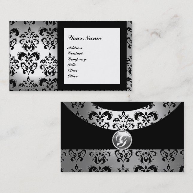 DAMASK GEM STONE MONOGRAM white crystal Business Card (Front/Back)
