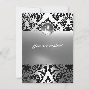 DAMASK GEM STONE MONOGRAM white Invitation