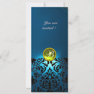 DAMASK GEM STONE MONOGRAM  yellow blue,teal Invitation