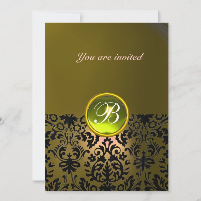 DAMASK GEM STONE MONOGRAM  yellow Invitation (Front)