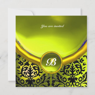 DAMASK GEM STONE MONOGRAM yellow Invitation