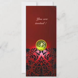 DAMASK GEM STONE MONOGRAM yellow red Invitation