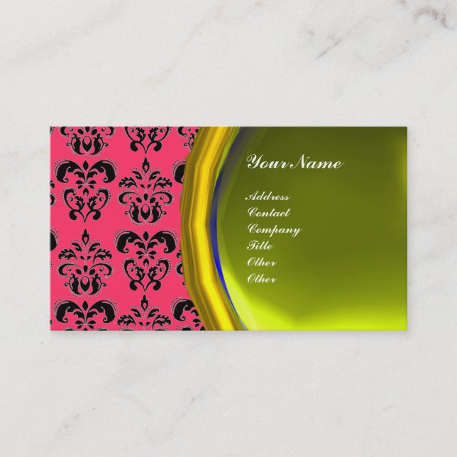 DAMASK GEM STONE MONOGRAM,yellow topaz ,violet Business Card (Front)