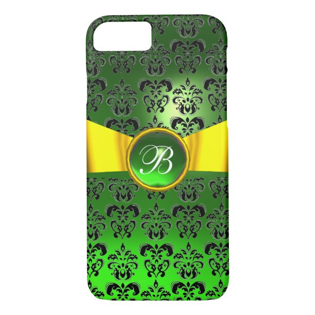 DAMASK GIRLY MONOGRAM green gold yellow ribbon Case-Mate iPhone Case (Back)