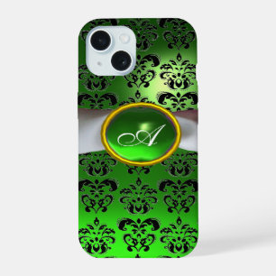 DAMASK GIRLY MONOGRAM green white ribbon iPhone 15 Case