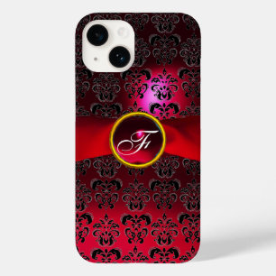 DAMASK GIRLY MONOGRAM red burgundy  ribbon Case-Mate iPhone 14 Case