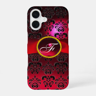 DAMASK GIRLY MONOGRAM red burgundy ribbon iPhone 16 Case