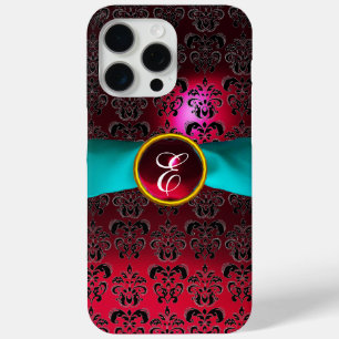 DAMASK GIRLY MONOGRAM red burgundy white ribbon iPhone 15 Pro Max Case