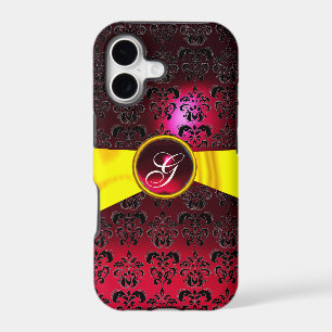 DAMASK GIRLY MONOGRAM red gold yellow  ribbon