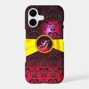 DAMASK GIRLY MONOGRAM red gold yellow  ribbon