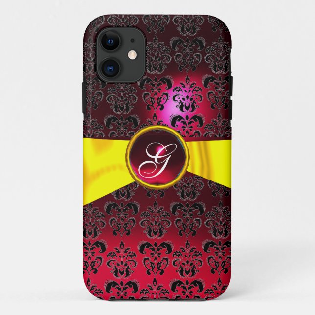 DAMASK GIRLY MONOGRAM red gold yellow  ribbon Case-Mate iPhone Case (Back)
