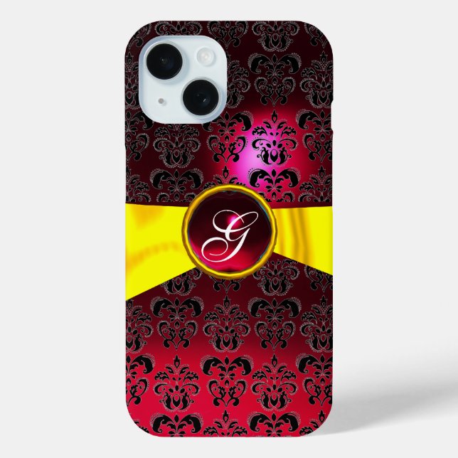 DAMASK GIRLY MONOGRAM red gold yellow  ribbon Case-Mate iPhone Case (Back)