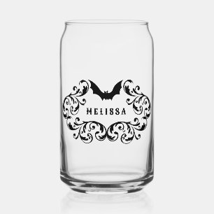 Damask Glam Bat Personalized Can Glass