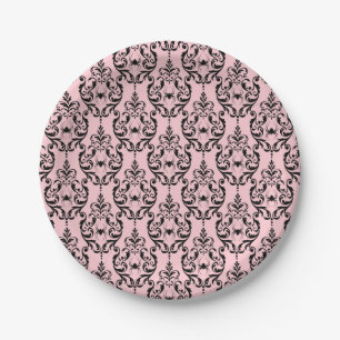 Damask Glam Black Cat   Halloween Paper Plate