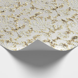 Damask Glitter Faux Gold Grey Silver Royal Wrapping Paper