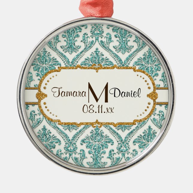 damask glitter metal ornament (Front)