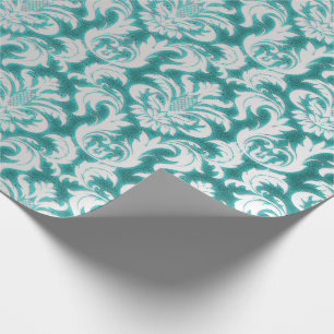 Damask Glitter  Mint Silver Gray Royal Velvet Wrapping Paper
