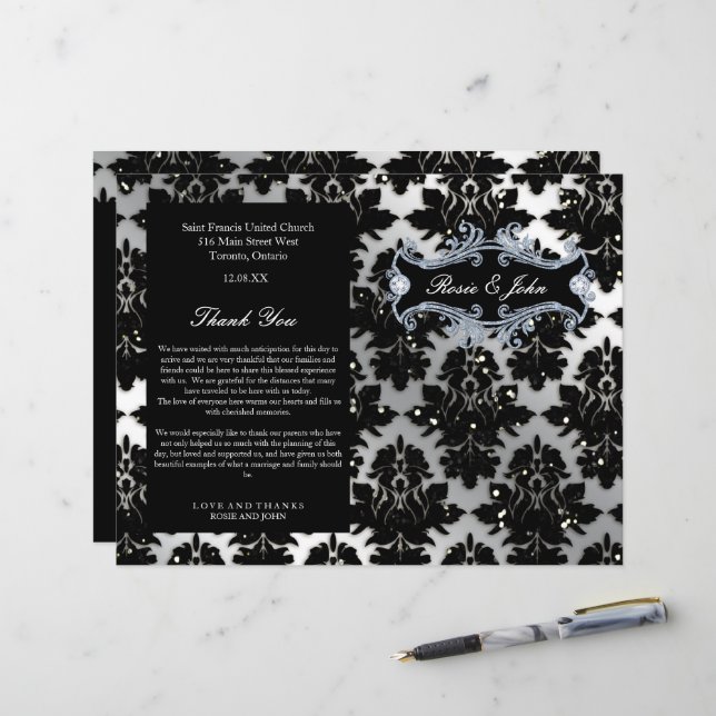 Damask Glitter Silver Wedding Anniversary Program (Front/Back In Situ)