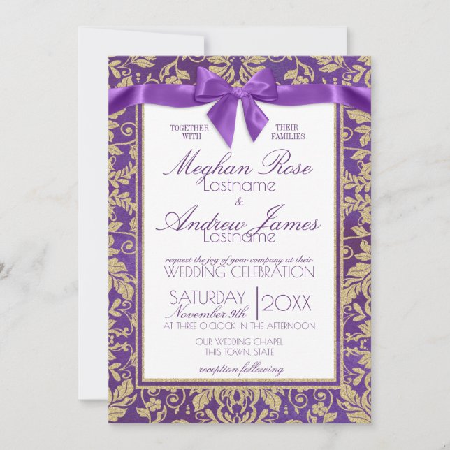 Damask Gold and Royal Purple Invitation Wedding (Front)