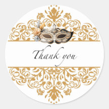 Damask Gold Masquerade Thank You Sticker