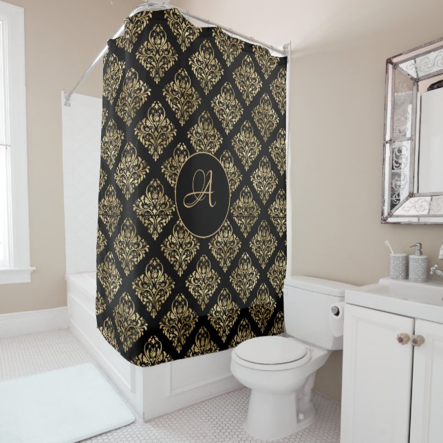 Damask Gold Monogram On Black (In Situ)