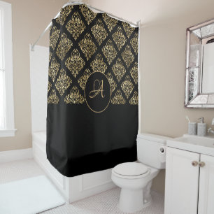 Damask Gold Monogram On Black