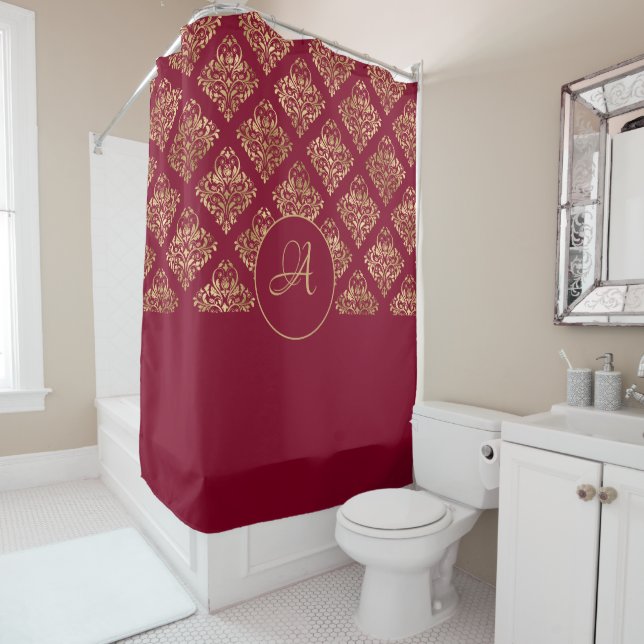 Damask Gold Monogram On Burgundy (In Situ)