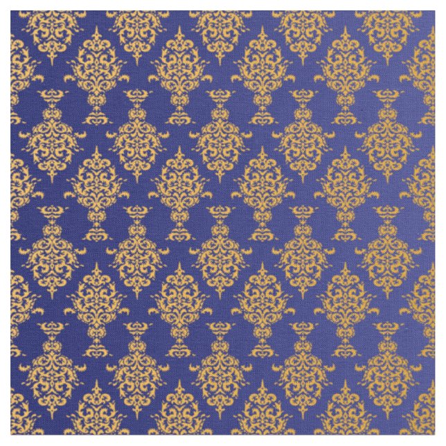 Damask Gold on Royal Blue Fabric (Close Up)
