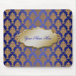 Damask Gold on Royal Blue Mouse Pad