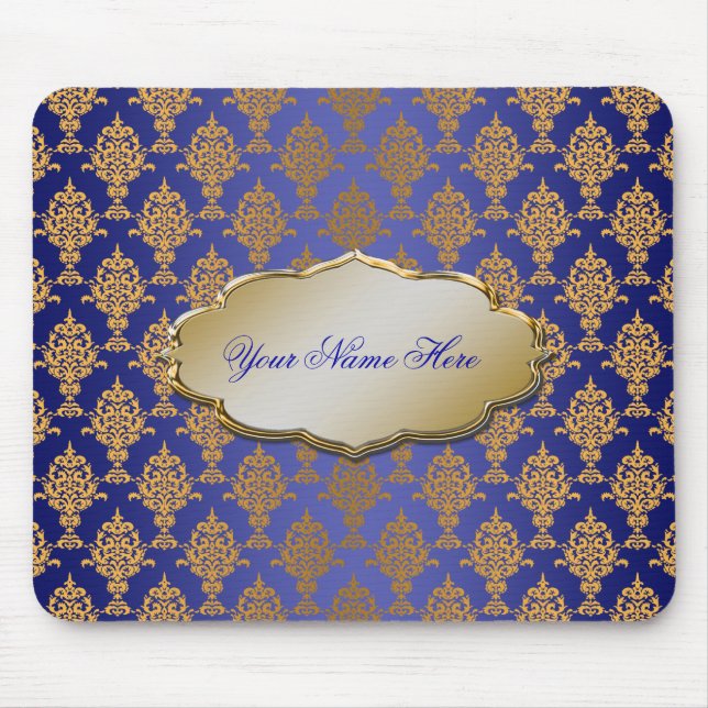 Damask Gold on Royal Blue Mouse Pad (Front)
