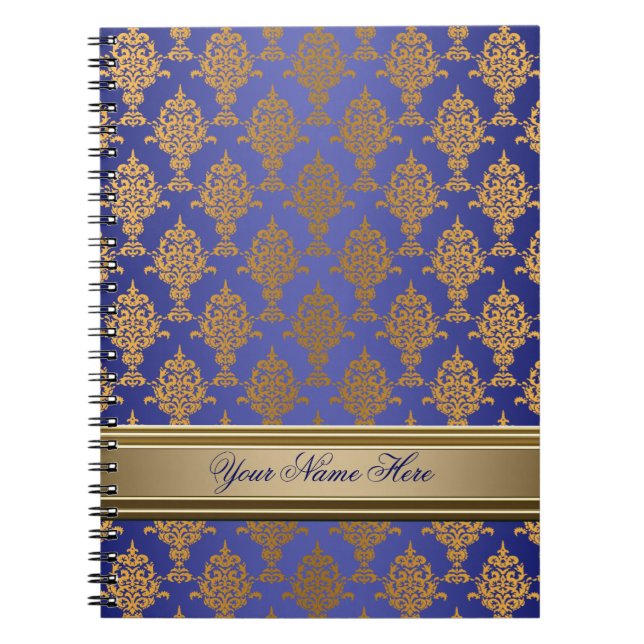 Damask Gold on Royal Blue Notebook (Front)