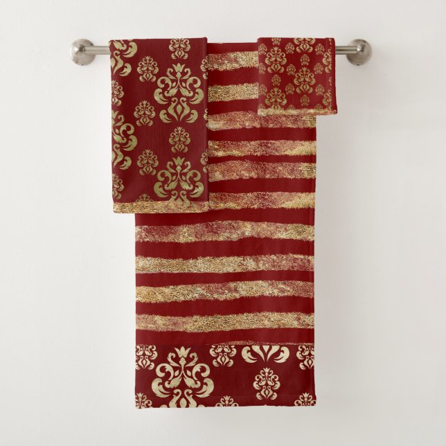 Damask Gold Red Elegant Moderne Plutôt Bande (En situation)