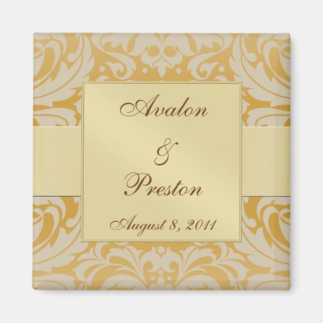 Damask Gold Ribbon Gold Save The Date Magnet (Front)