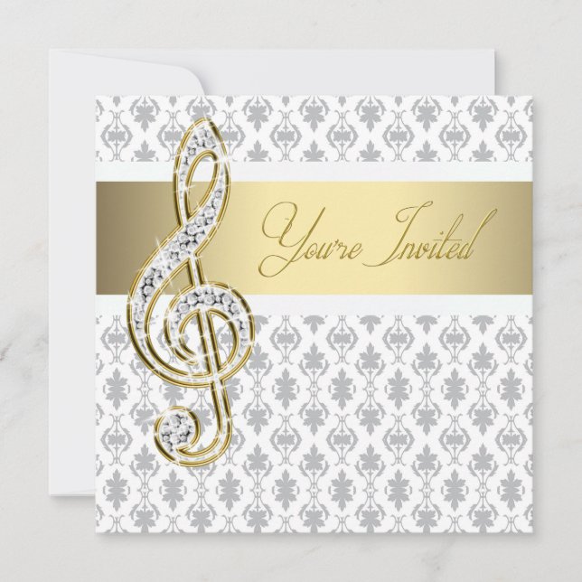 Damask Gold Treble Clef Considérant Invitations (Devant)