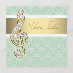 Damask Gold Treble Clef Music Invitations au consi