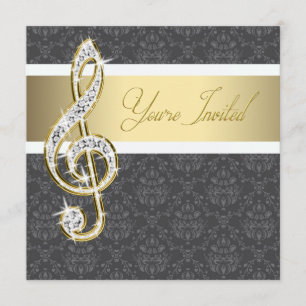 Damask Gold Treble Clef Recital Invitations