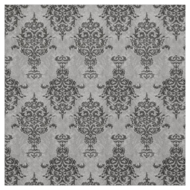 Damask Gothic Black on Grey Stone Fabric (Swatch)