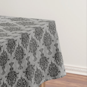 Damask Gothic Black on Grey Tablecloth