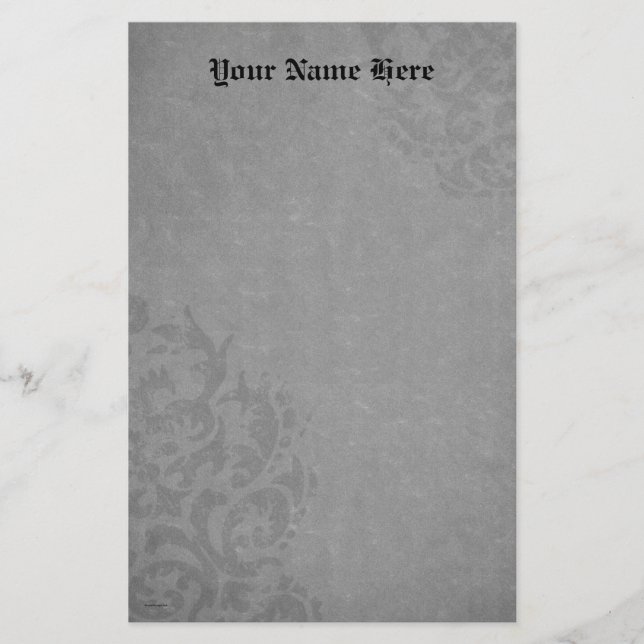 Damask Gothic  Grey Scrolls Stationery (Front)