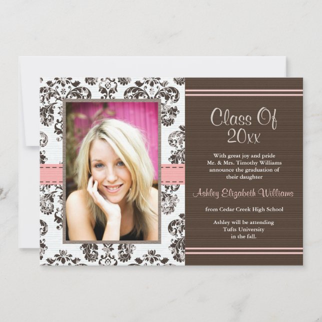 Damask Graduation Photo Announcement Invitations P (Front)