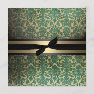 Damask Green & Gold Wedding Invitation