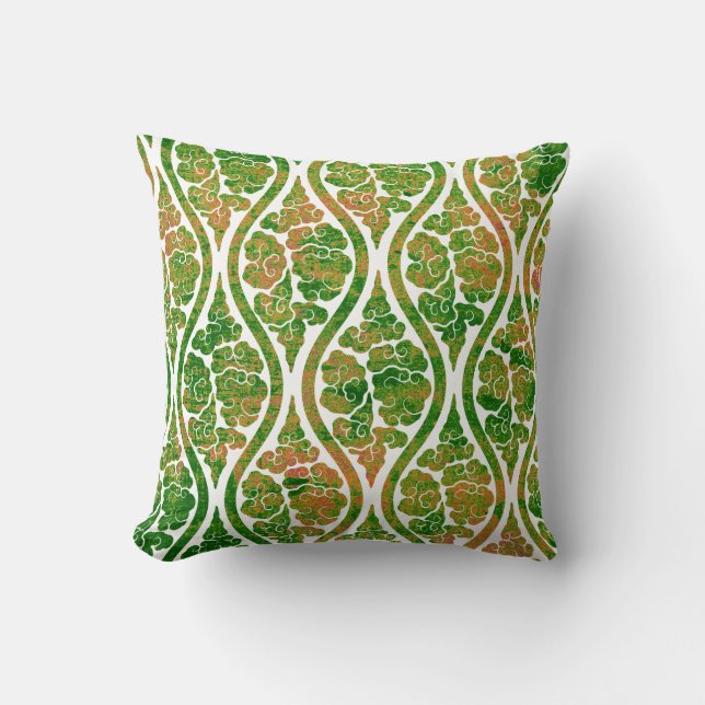 Damask Green Grunge Look Throw Pillow (Front)