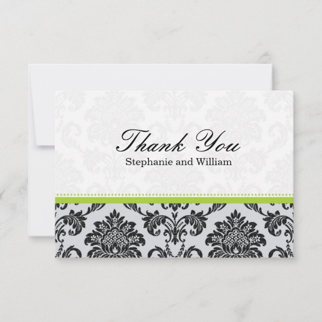 Damask Green Mariage Carte de remerciements (Devant)