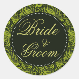 Damask Green Pattern Wedding stickers