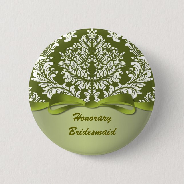 Damask green Wedding Honorary Bridesmaid 2 Inch Round Button (Front)