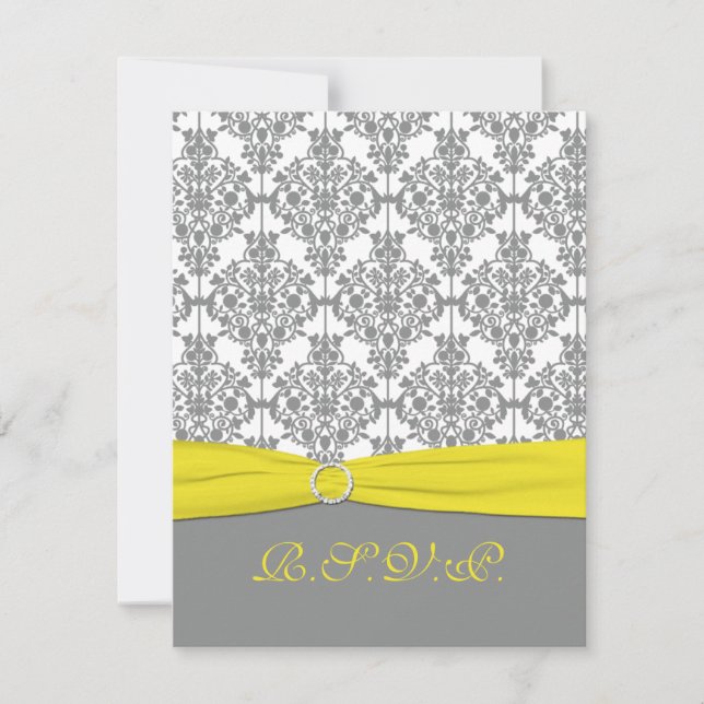 Damask gris avec carte de réponse RSVP jaune (Devant)