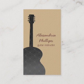 Damask Guitar Music Business Card, Grey Business Card