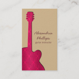 Damask Guitar Music Business Card, Hot Pink Card
