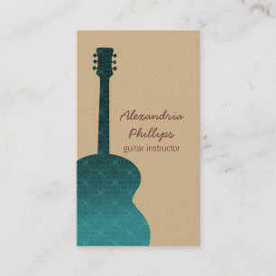 Damask Guitar Music Business Card, Teal Card